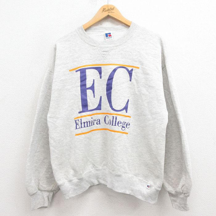 【20%OFF】L★古着 ラッセル 長袖 スウェット メンズ 90年代 90s EC クルーネック USA製 グレー 霜降り 25aug23 中古 スエット トレーナー トップス
