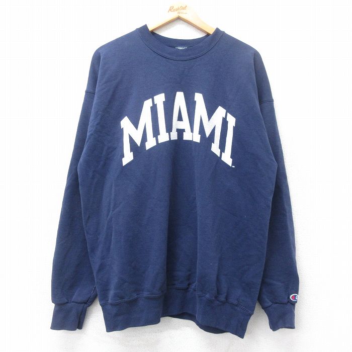 L★古着 チャンピオン Champion 長袖 スウェット メンズ 90年代 90s マイアミ クルーネック USA製 紺 ネイビー 25aug27 中古 スエット トレーナー トップス