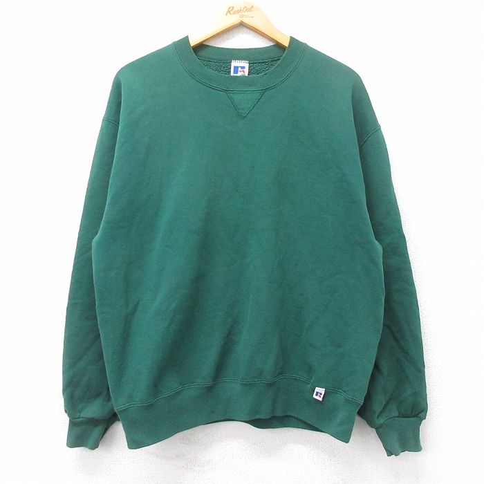 L★古着 ラッセル 長袖 スウェット メンズ 90年代 90s 無地 クルーネック USA製 緑 グリーン 25aug27 中古 スエット トレーナー トップス