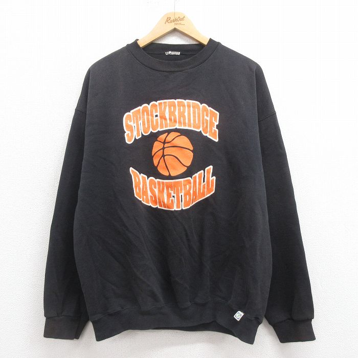 XL★古着 ディスカス 長袖 スウェット メンズ 90年代 90s バスケットボール 大きいサイズ クルーネック 黒 ブラック 25aug27 中古 スエット トレーナー トップス