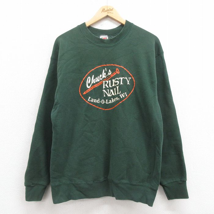 【50%OFF】M★古着 フルーツオブザルーム 長袖 スウェット メンズ 90年代 90s RUSTY クルーネック USA製 緑 グリーン 25aug27 中古 スエット トレーナー トップス