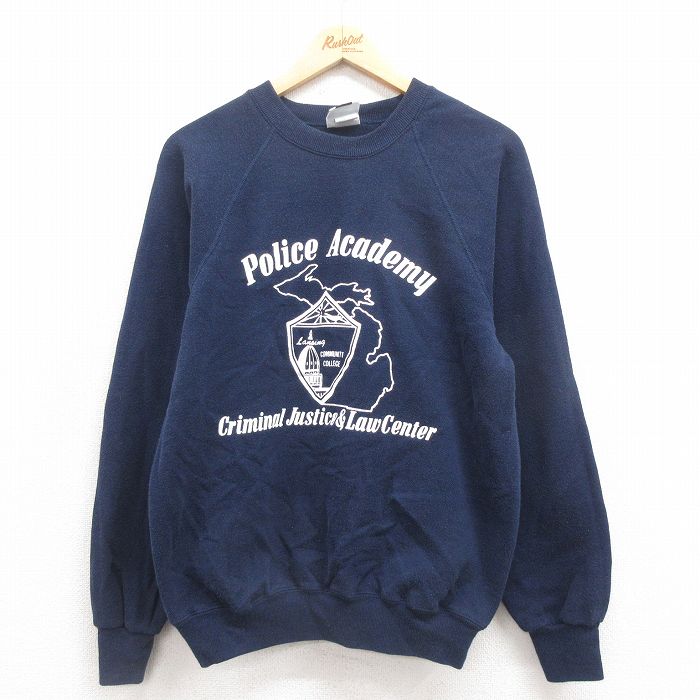 M★古着 リー Lee 長袖 スウェット メンズ 90年代 90s ポリス ラグラン クルーネック USA製 紺 ネイビー 25aug27 中古 スエット トレーナー トップス