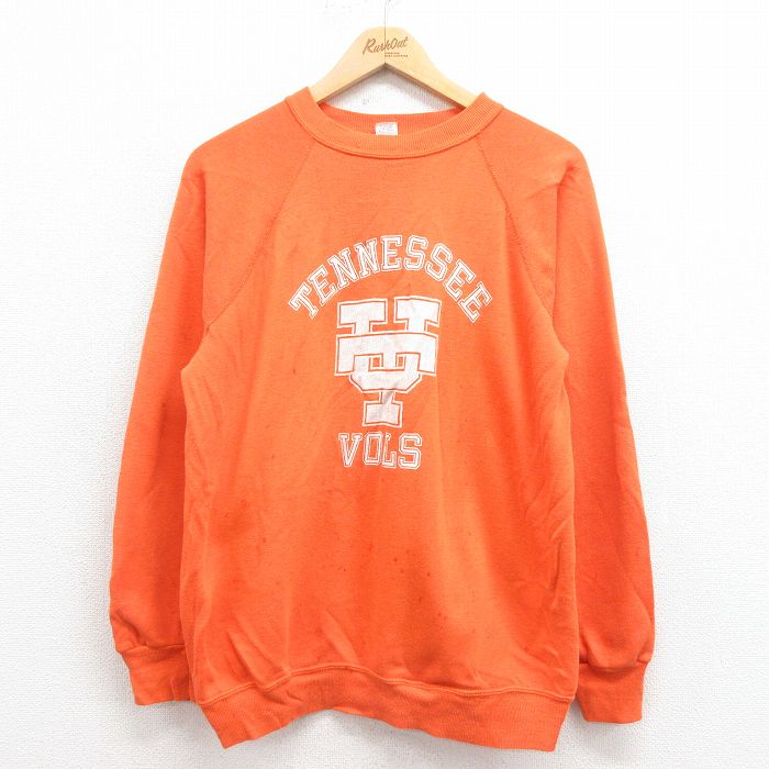 M★古着 ARTEX 長袖 スウェット メンズ 80年代 80s テネシー ラグラン クルーネック オレンジ 25aug27 中古 スエット トレーナー トップス