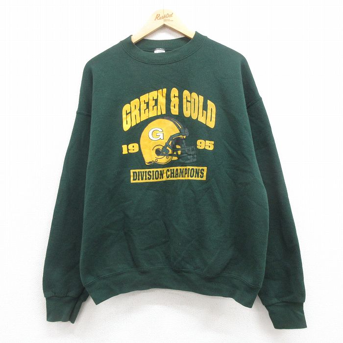 XL★古着 フルーツオブザルーム 長袖 スウェット メンズ 90年代 90s アメフト クルーネック USA製 緑 グリーン 25aug27 中古 スエット トレーナー トップス