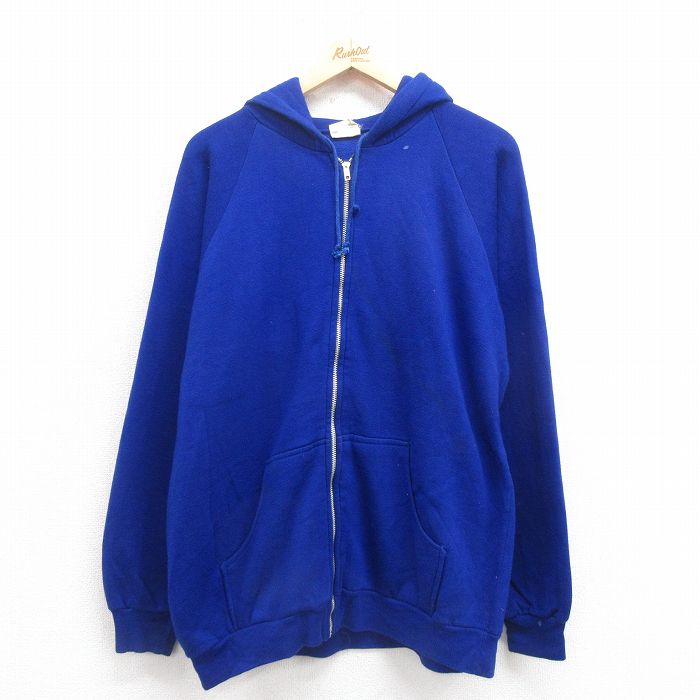 L★古着 長袖 フルジップ スウェット パーカー メンズ 80年代 80s 無地 ラグラン 青 ブルー 25aug29 中古 スエット トレーナー トップス