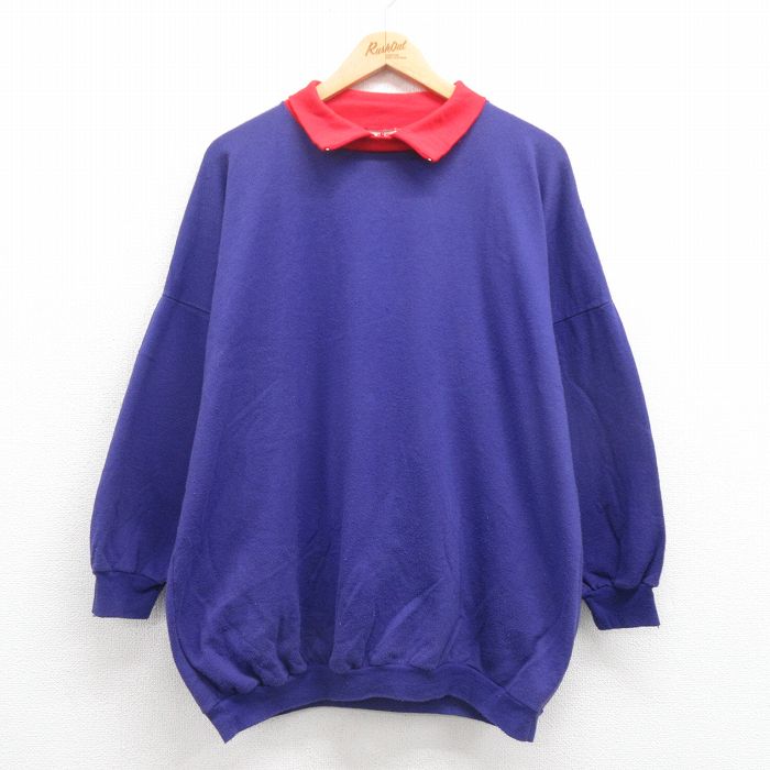 【20%OFF】XL★古着 長袖 ハーフジップ スウェット メンズ 80年代 80s 無地 USA製 紫 パープル 25aug29 中古 スエット トレーナー トップス
