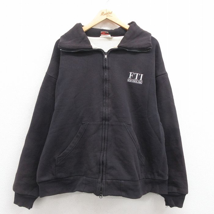 XL★古着 長袖 フルジップ スウェット メンズ 90年代 90s FIT USA製 黒 ブラック 内側サーマル 【spe】 25aug29 中古 スエット トレーナー トップス