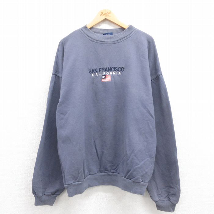 【20%OFF】XL★古着 長袖 スウェット メンズ 90年代 90s サンフランシスコ 刺繍 大きいサイズ クルーネック USA製 グレー 25aug29 中古 スエット トレーナー トップス