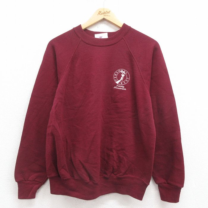 【50%OFF】L★古着 長袖 スウェット メンズ 80年代 80s 聖火 ラグラン クルーネック USA製 エンジ 25aug29 中古 スエット トレーナー トップス