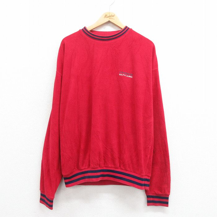 XL★古着 ラルフローレン Ralph Lauren チャップス 長袖 ブランド スウェット メンズ 90年代 90s ワンポイントロゴ 裏起毛 大きいサイズ クルーネック 赤 レッド 25aug29 中古 スエット トレーナー トップス