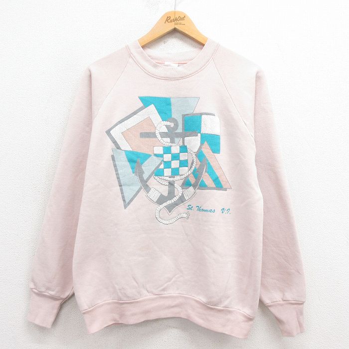 M★古着 フルーツオブザルーム 長袖 スウェット メンズ 80年代 80s イカリ ラグラン クルーネック ピンク 25aug29 中古 スエット トレーナー トップス