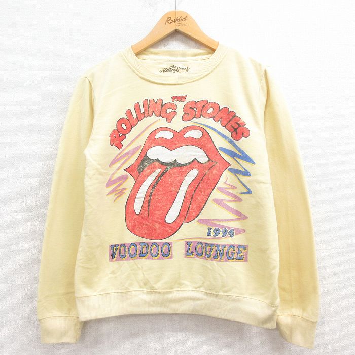 M★古着 長袖 ロック バンド スウェット メンズ ローリングストーンズ The Rolling Stones クルーネック 黄 イエロー 25aug29 中古 スエット トレーナー トップス