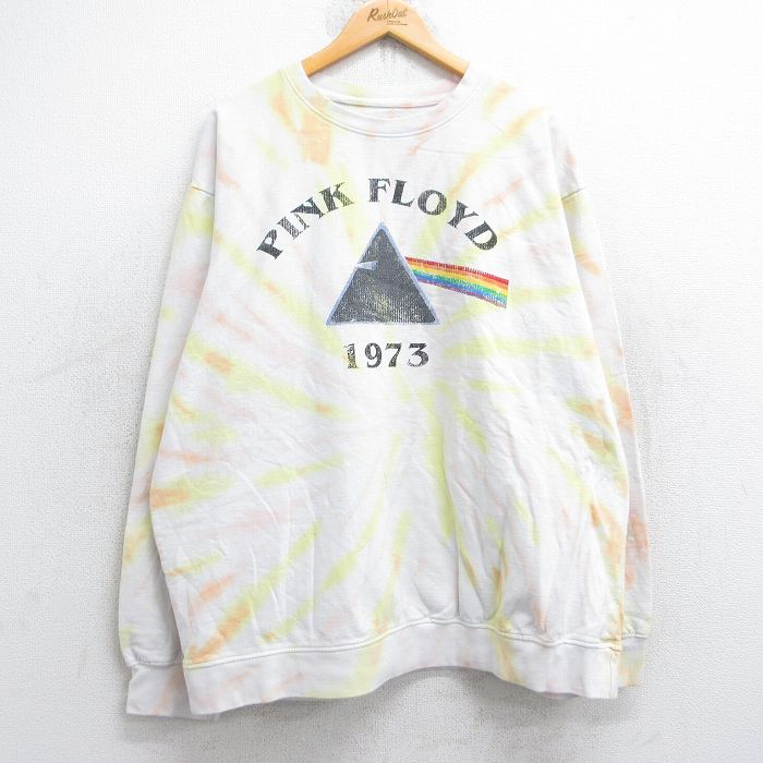XL★古着 長袖 ロック バンド スウェット メンズ ピンクフロイド 大きいサイズ クルーネック 白他 ホワイト タイダイ 【spe】 25aug30 中古 スエット トレーナー トップス