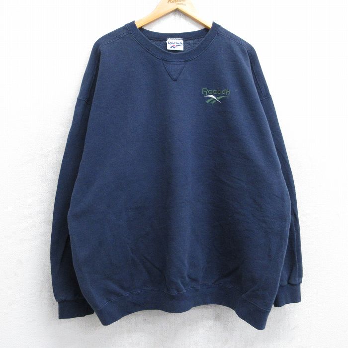 リーボック 90s 長袖スウェット ワンポイントロゴ ネイビー XL | 古着