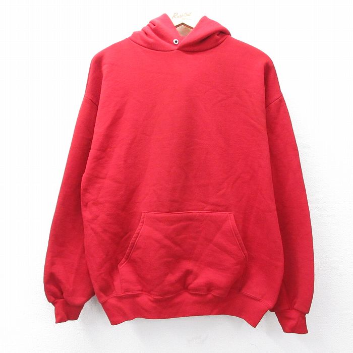 XL★古着 ジャージーズ 長袖 スウェット パーカー メンズ 90年代 90s 無地 USA製 赤 レッド 25sep01 中古 スエット トレーナー トップス