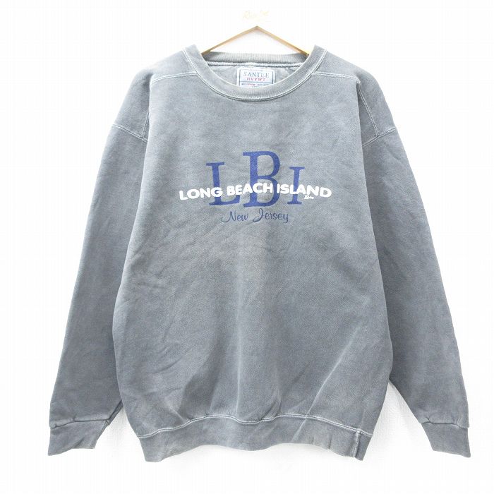 L★古着 長袖 スウェット メンズ 90年代 90s ロングビーチアイランド クルーネック USA製 グレー系 25sep01 中古 スエット トレーナー トップス