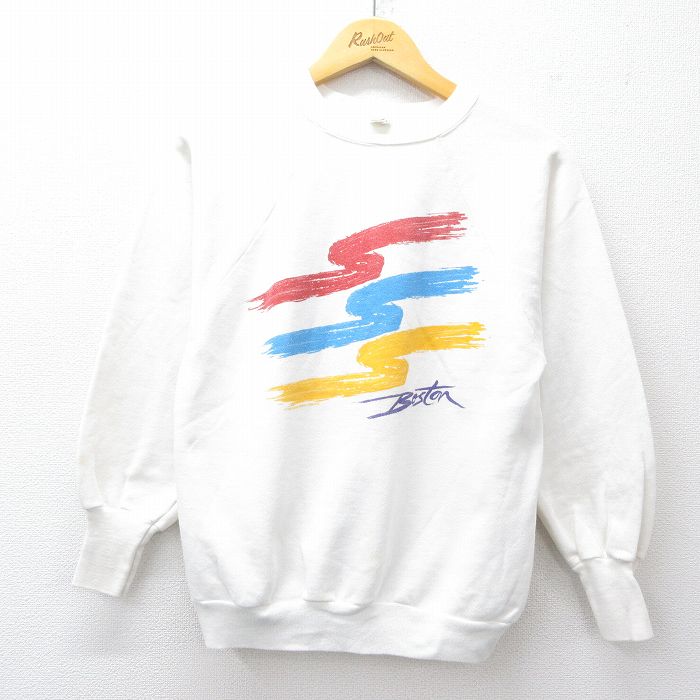 S★古着 SIGNAL 長袖 スウェット メンズ 80年代 80s ボストン ラグラン クルーネック USA製 白 ホワイト 25sep01 中古 スエット トレーナー トップス