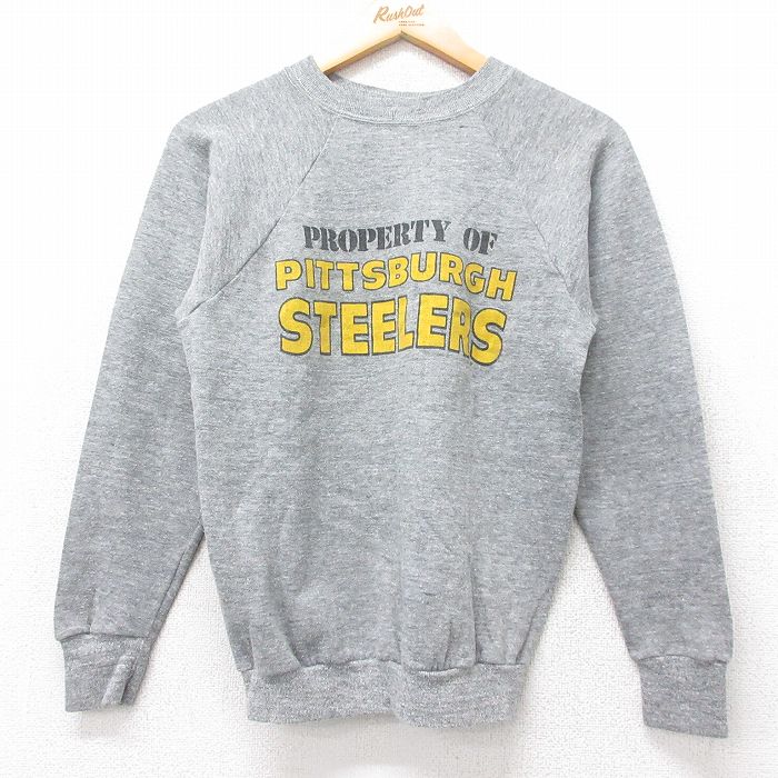 XS★古着 長袖 スウェット メンズ 80年代 80s NFL ピッツバーグスティーラーズ ラグラン クルーネック グレー 霜降り 25sep02 中古 スエット トレーナー トップス