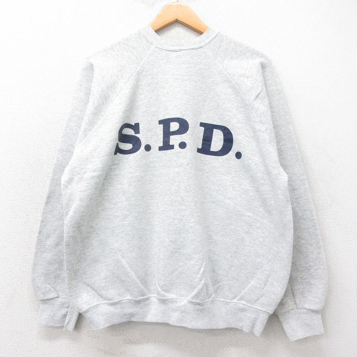L★古着 TULTEX 長袖 スウェット メンズ 90年代 90s SPD ポリス ラグラン クルーネック USA製 薄グレー 霜降り 25sep02 中古 スエット トレーナー トップス