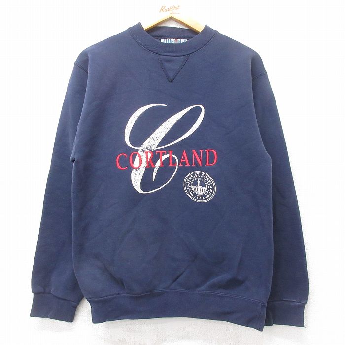 90s 長袖スウェット CORTLAND刺繍 ネイビー S | 古着