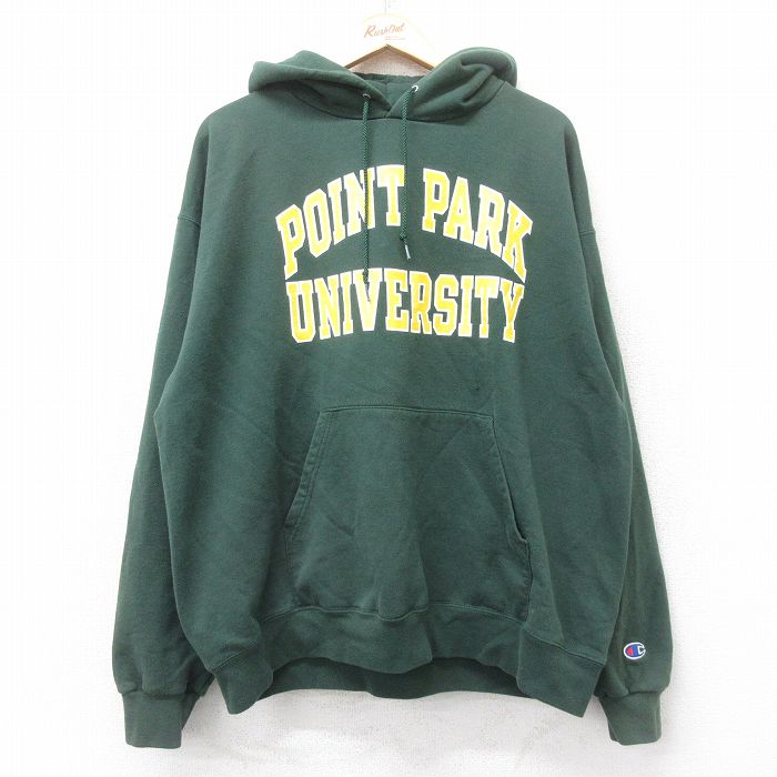 XL★古着 チャンピオン champion 長袖 スウェット パーカー メンズ 00年代 00s POINT PARK 大きいサイズ 緑 グリーン 25sep03 中古 スエット トレーナー トップス