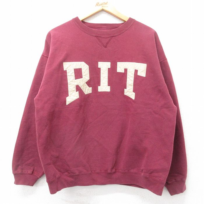 L★古着 長袖 スウェット メンズ 90年代 90s RIT クルーネック エンジ 25sep03 中古 スエット トレーナー トップス