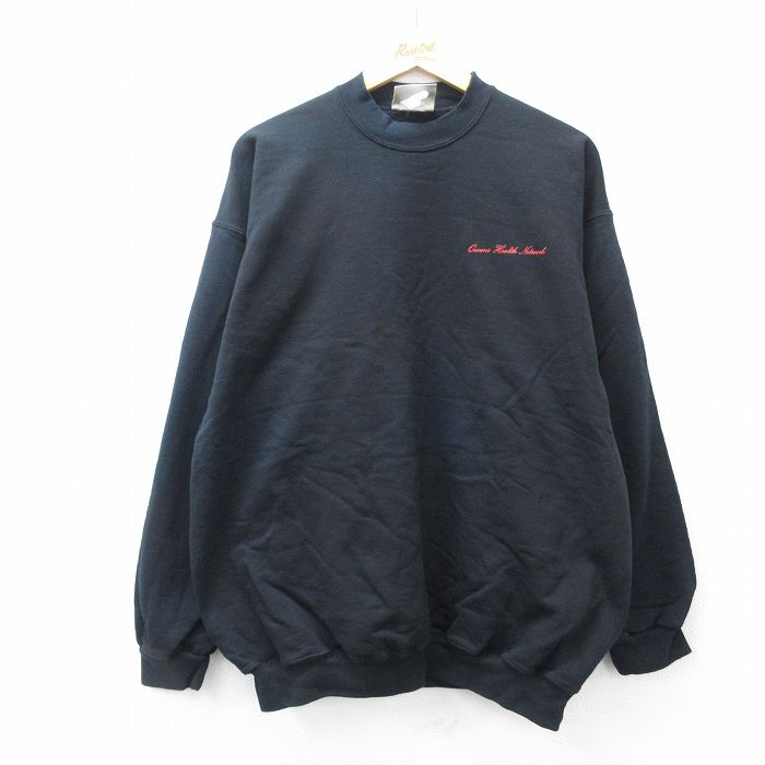 L★古着 ヘインズ Hanes 長袖 スウェット メンズ 00年代 00s Queens Helth Network クルーネック 黒 ブラック 25sep04 中古 スエット トレーナー トップス