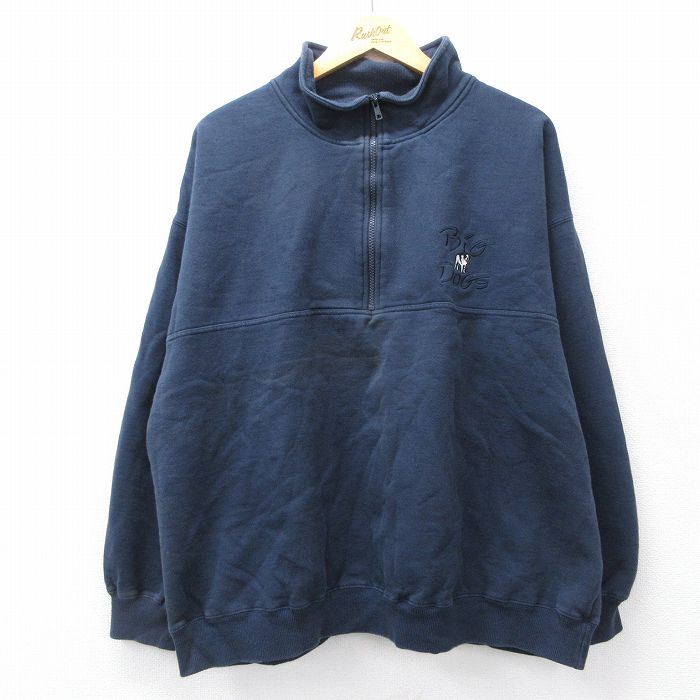 ビッグドッグス 長袖ハーフジップスウェット ワンポイントロゴ ネイビー XL | 古着