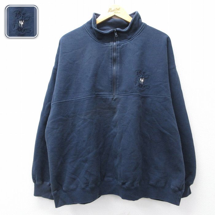 ビッグドッグス 長袖ハーフジップスウェット ワンポイントロゴ ネイビー XL | 古着