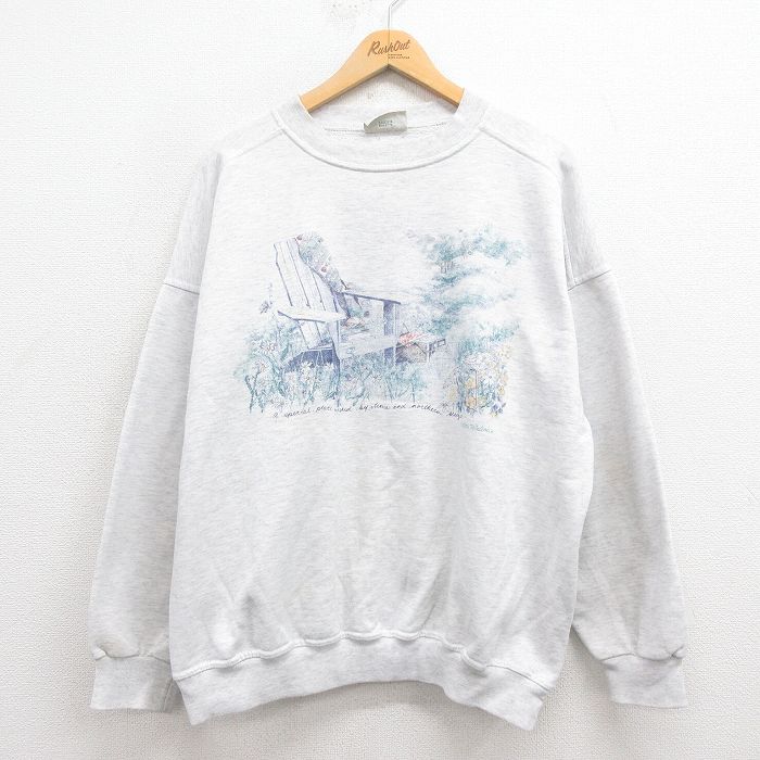 XL★古着 NORTHERN REFLECTIONS 長袖 スウェット メンズ 00年代 00s イス 花 クルーネック 薄グレー 霜降り 25sep04 中古 スエット トレーナー トップス