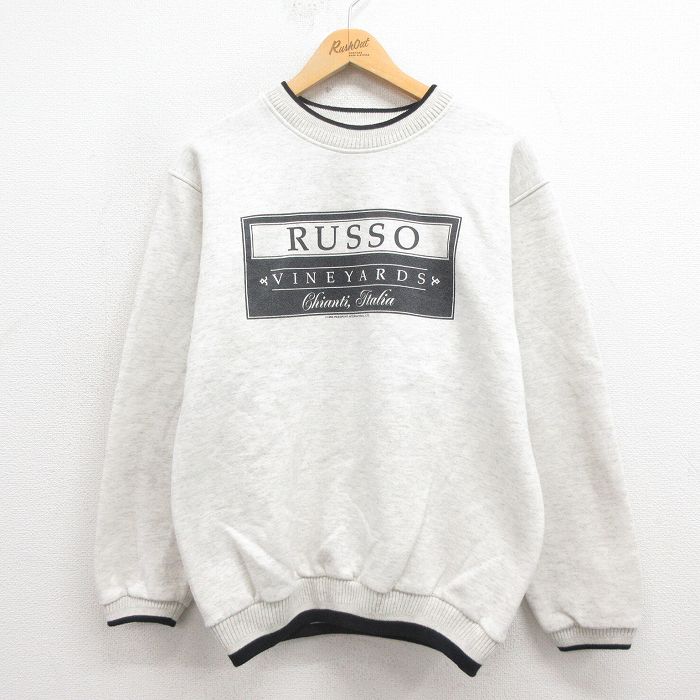 M★古着 長袖 スウェット メンズ 90年代 90s RUSSO クルーネック 薄グレー 霜降り他 25sep04 中古 スエット トレーナー トップス