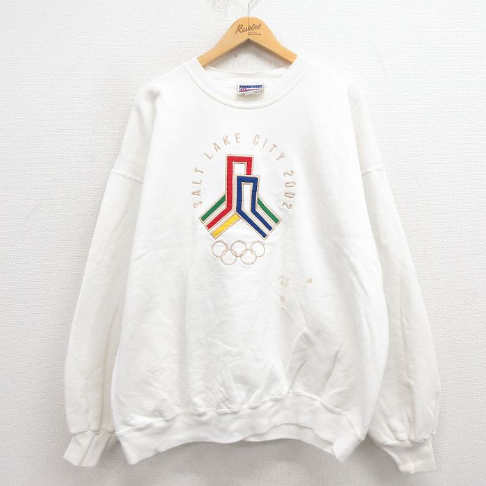 【50%OFF】ヘインズ 00s 長袖スウェット ソルトレイクオリンピック刺繍 ホワイト XL | 古着