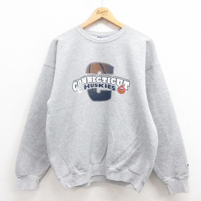 L★古着 チャンピオン Champion 長袖 スウェット メンズ 00年代 00s コネチカットハスカーズ クルーネック グレー 霜降り 25sep04 中古 スエット トレーナー トップス