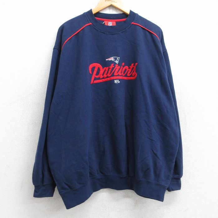 XL★古着 長袖 スウェット メンズ 00年代 00s NFL ニューイングランドペイトリオッツ 大きいサイズ クルーネック 紺 ネイビー アメフト スーパーボウル 25sep04 中古 スエット トレーナー トップス