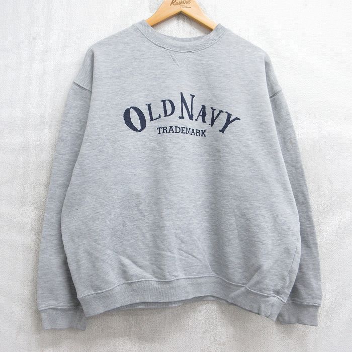 XL★古着 オールドネイビー OLD NAVY 長袖 スウェット メンズ 00年代 00s ビッグロゴ クルーネック グレー 霜降り 25sep04 中古 スエット トレーナー トップス
