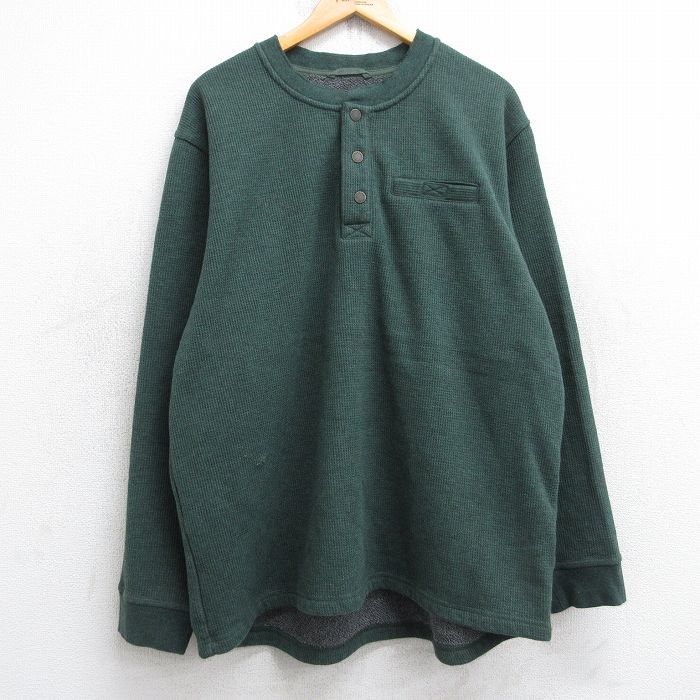 XL★古着 エルエルビーン LLBEAN 長袖 サーマル トップス メンズ 00年代 00s 無地 大きいサイズ ヘンリーネック 緑 グリーン 25sep05 中古 スエット トレーナー