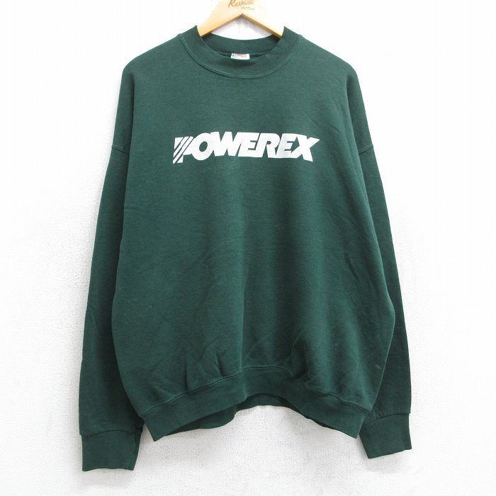 XL★古着 フルーツオブザルーム 長袖 スウェット メンズ 00年代 00s POWERX クルーネック 緑 グリーン 25sep05 中古 スエット トレーナー トップス