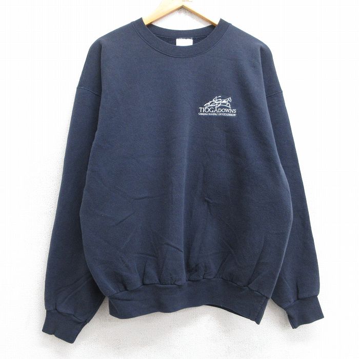XL★古着 ヘインズ Hanes 長袖 スウェット メンズ 00年代 00s TIOGADOWNS クルーネック 濃紺 ネイビー 25sep05 中古 スエット トレーナー トップス