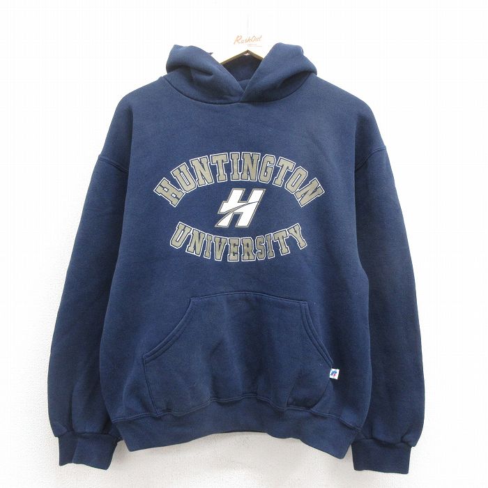 L★古着 ラッセル 長袖 スウェット パーカー メンズ 00年代 00s H 紺 ネイビー 25sep05 中古 スエット トレーナー トップス