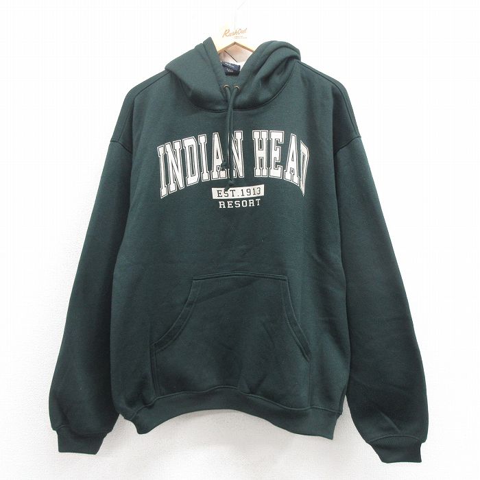 【20%OFF】XL★古着 長袖 スウェット パーカー メンズ 90年代 90s インディアンヘッド USA製 緑 グリーン 25sep05 中古 スエット トレーナー トップス