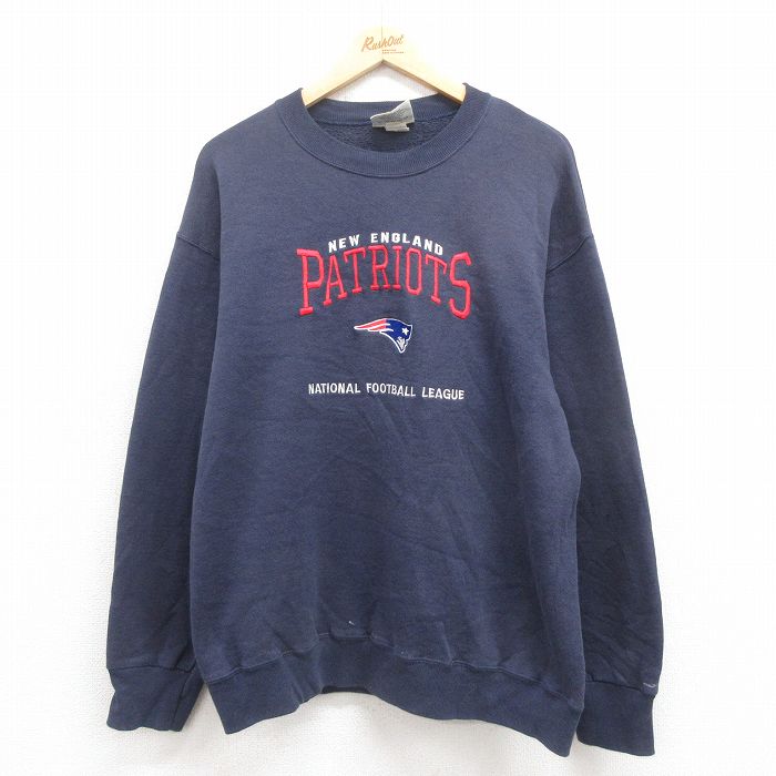 【20%OFF】L★古着 リー Lee 長袖 スウェット メンズ 90年代 90s NFL ニューイングランドペイトリオッツ クルーネック USA製 紺 ネイビー アメフト スーパーボウル 25sep05 中古 スエット トレーナー トップス