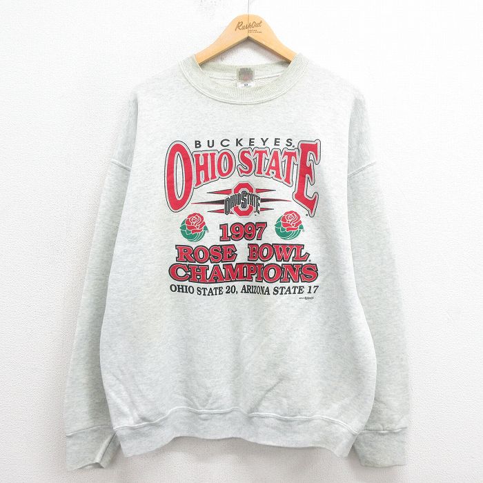 【20%OFF】XL★古着 フルーツオブザルーム 長袖 スウェット メンズ 90年代 90s オハイオ クルーネック 薄グレー 霜降り 25sep05 中古 スエット トレーナー トップス