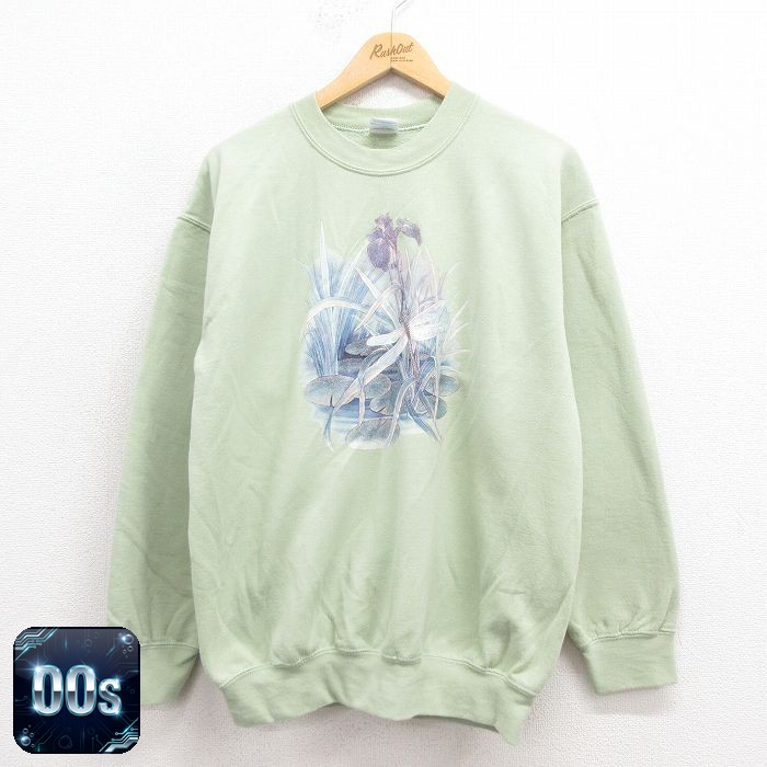 00s 長袖スウェット 花トンボ グリーン L | 古着