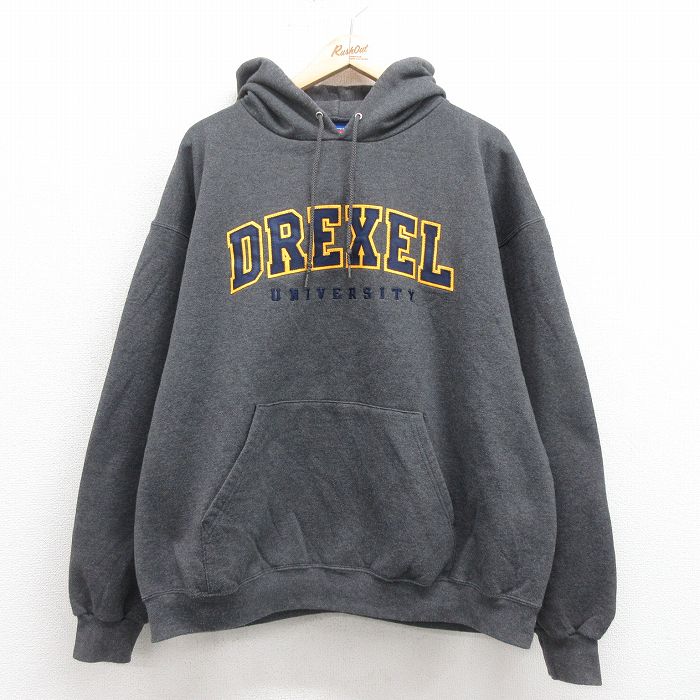 XL★古着 チャンピオン Champion 長袖 スウェット パーカー メンズ 00年代 00s DREXEL 大きいサイズ 濃グレー 霜降り 25sep05 中古 スエット トレーナー トップス