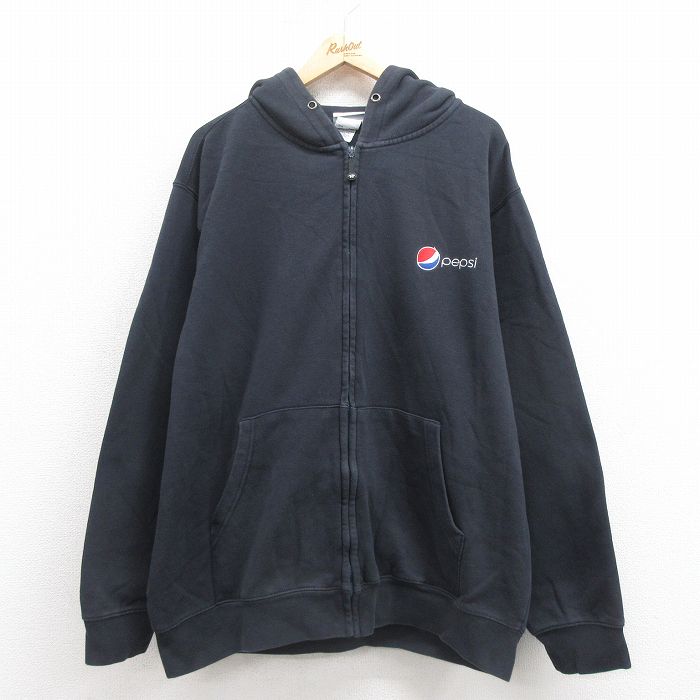 XL★古着 Wear Guard 長袖 フルジップ スウェット パーカー メンズ ペプシ 大きいサイズ 黒 ブラック 【spe】 25sep05 中古 スエット トレーナー トップス