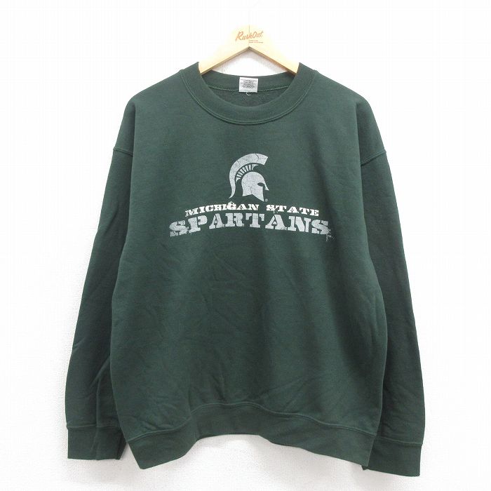 L★古着 長袖 スウェット メンズ 00年代 00s スパルタンズ クルーネック 緑 グリーン 25sep05 中古 スエット トレーナー トップス