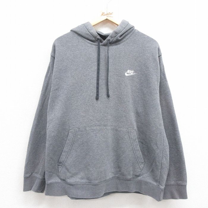 XL★古着 ナイキ NIKE 長袖 スウェット パーカー メンズ ワンポイントロゴ グレー 霜降り 25sep05 中古 スエット トレーナー トップス