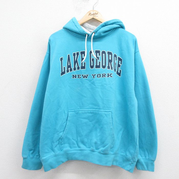 XL★古着 長袖 スウェット パーカー メンズ 00年代 00s ニューヨーク 水色 25sep06 中古 スエット トレーナー トップス