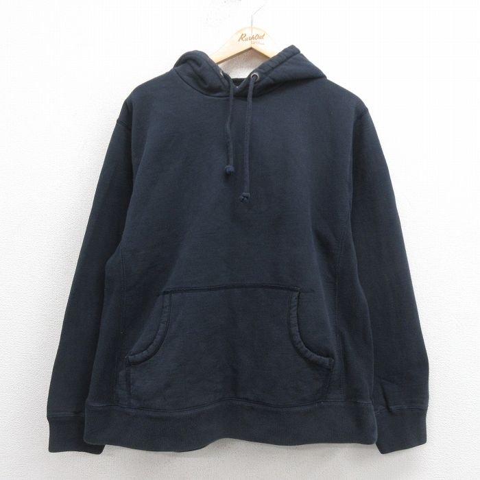 XL★古着 長袖 スウェット パーカー メンズ 無地 黒 ブラック 25sep06 中古 スエット トレーナー トップス