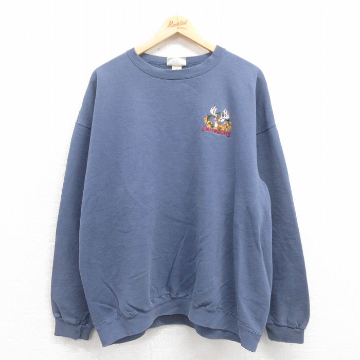 XL★古着 FIELDMASTER 長袖 スウェット メンズ 90年代 90s シカ 大きいサイズ クルーネック USA製 薄紺 ネイビー 25sep06 中古 スエット トレーナー トップス